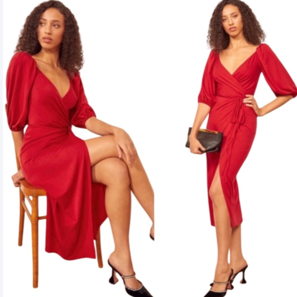 Reformation NWT Calabra Red Long Sleeve Wrap Dress - Small
